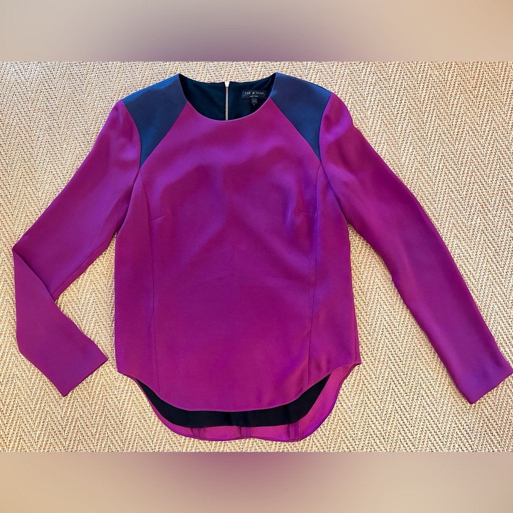 Rag & Bone Clemence Top, Purple with Navy, XS